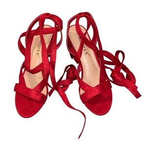 Allegra K Women’s 9 Red Strappy Lace Up Block Heel Sandals, NEW in Box